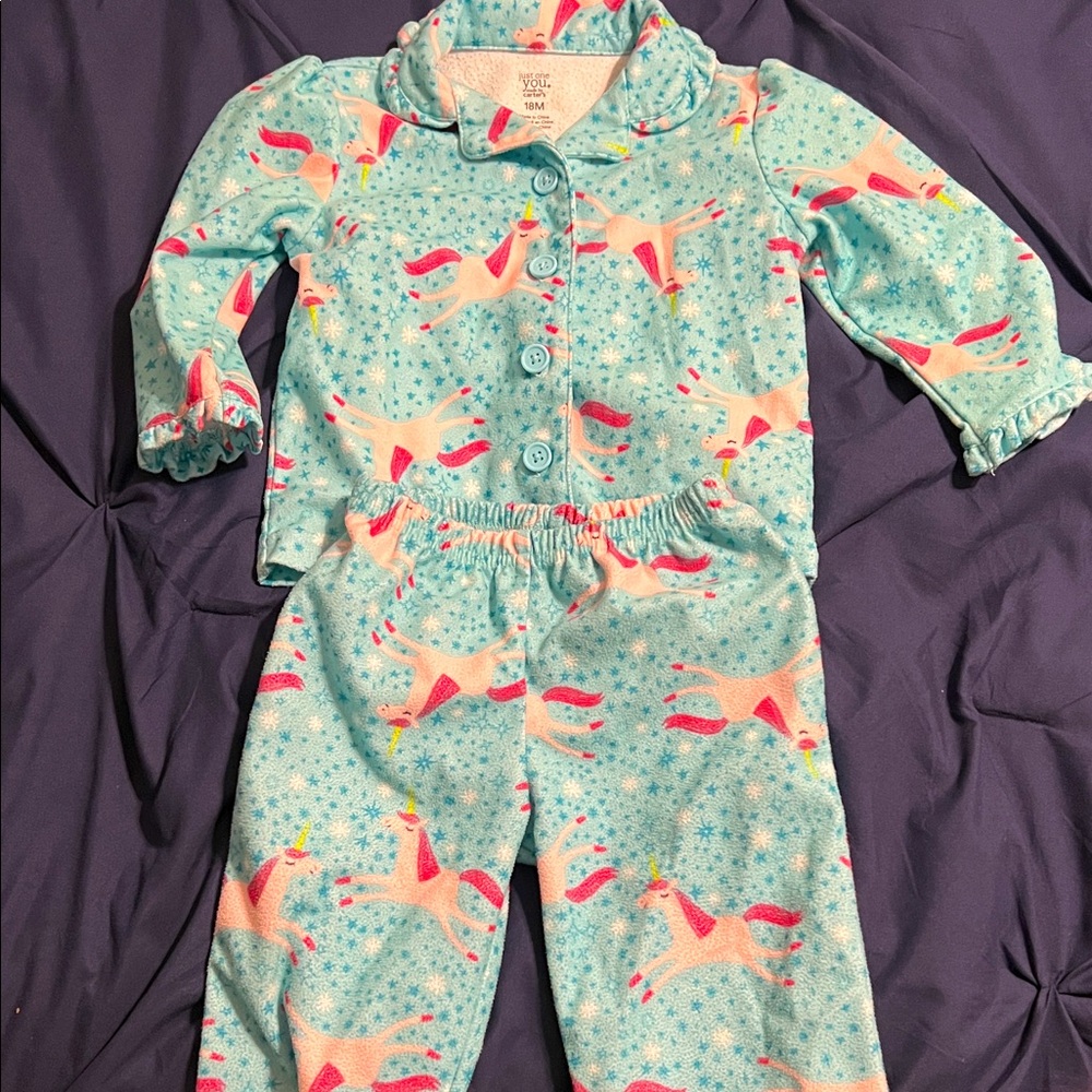 just one you by Carters 18 m button up 2 piece warm winter pajamas with unicorn
